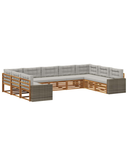 Set di divani da esterno 9 pcs Naturale e Grigio Chiaro