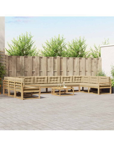 Set di divani da esterno con cuscino 11 pcs Bianco e Beige