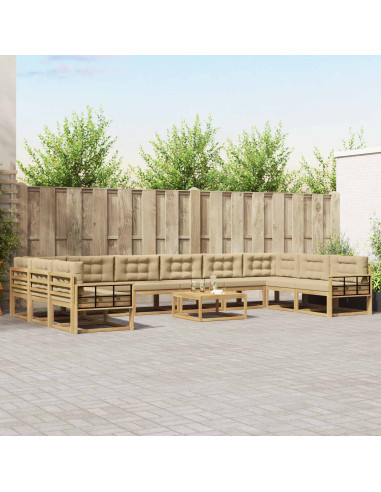 Set di divani da esterno con cuscino 11 pcs Bianco e Beige