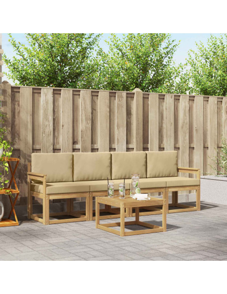 Set di divani da esterno con cuscino 5 pcs Bianco e Beige