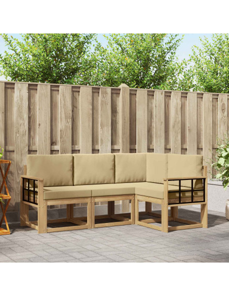 Set di divani da esterno con cuscino 4 pcs Bianco e Beige