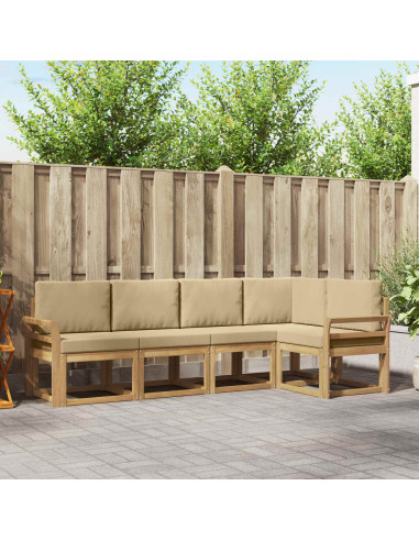 Set di divani da esterno con cuscino 5 pcs Bianco e Beige