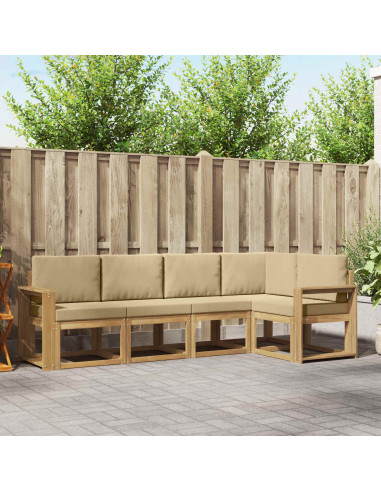 Set di divani da esterno con cuscino 5 pcs Bianco e Beige