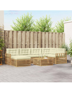 Set di divani da esterno con cuscino 7 pcs Bianco e Crema