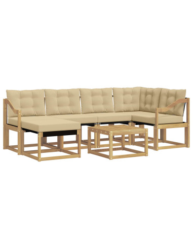 Set di divani da esterno con cuscino 7 pcs Bianco e Beige
