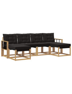 Set di divani da esterno con cuscino 6 pcs Bianco e Nero 2