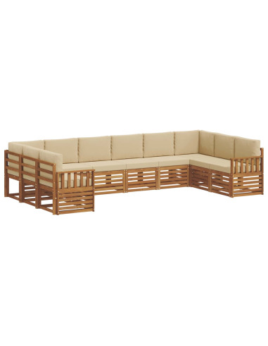 Set divani 10 pcs Naturale e Beige Legno di Acacia Massello
