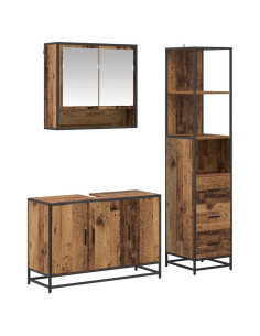 Set di mobili per il bagno con cassetto 3 pcs Legno vecchio 2