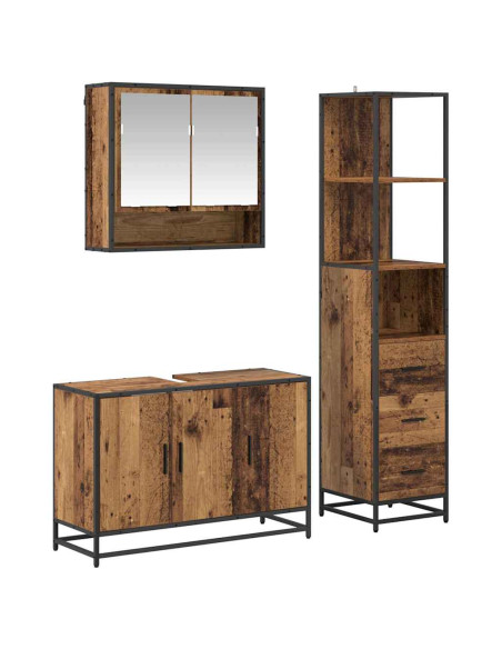 Set di mobili per il bagno con cassetto 3 pcs Legno vecchio