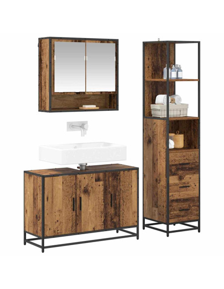 Set di mobili per il bagno con cassetto 3 pcs Legno vecchio