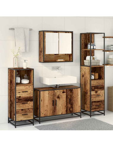 Set di mobili per il bagno con cassetto 3 pcs Legno vecchio