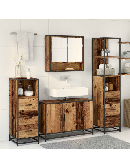 Set di mobili per il bagno con cassetto 3 pcs Legno vecchio