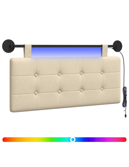 Testiera sospesa Con luce LED Crema Tessuto