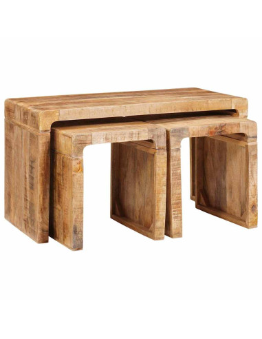 Tavolo Nesting 3 pcs Marrone Legno di mango massello