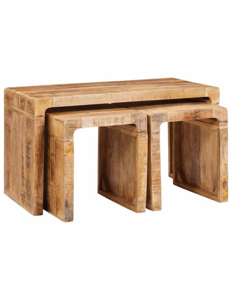 Tavolo Nesting 3 pcs Marrone Legno di mango massello
