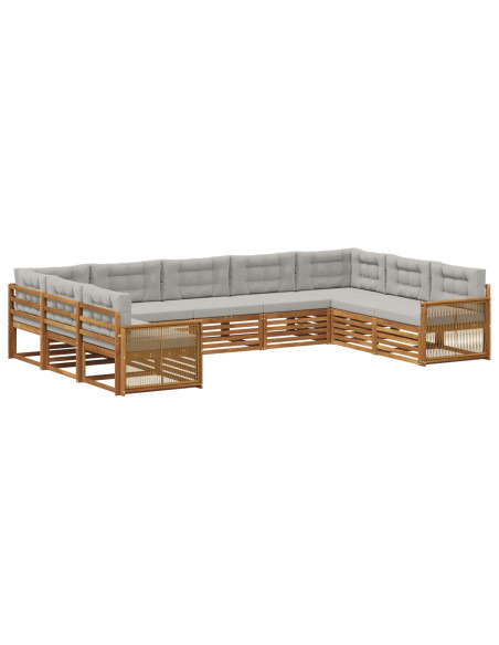 Set di divani da esterno 9 pcs Naturale e Grigio Chiaro