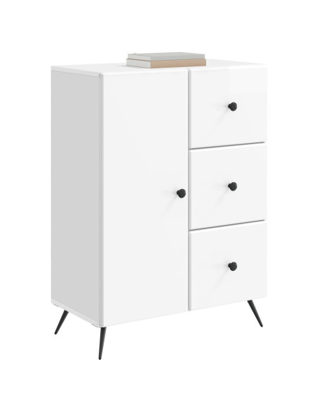 Credenza Bianco Lucido 66 x 34,5 x 90 cm Legno ingegnerizzato