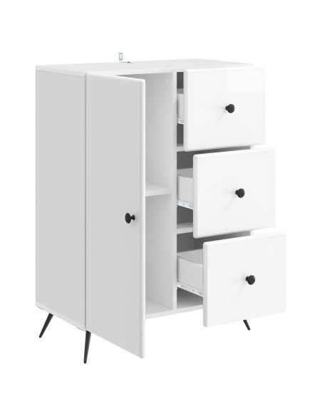 Credenza Bianco Lucido 66 x 34,5 x 90 cm Legno ingegnerizzato