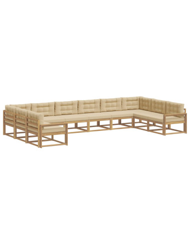 Set di divani da esterno con cuscino 10 pcs Bianco e Beige