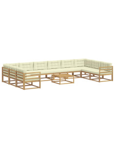 Set di divani da esterno con cuscino 11 pcs Bianco e Crema 2
