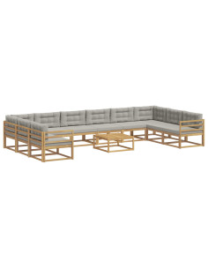 Set di divani da esterno 11 pcs Bianco e Grigio Chiaro 2