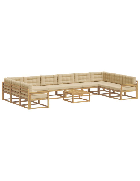 Set di divani da esterno con cuscino 11 pcs Bianco e Beige