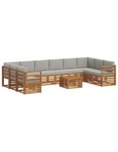 Set divani con cuscino 11 pcs Grigio Naturale e Chiaro 2