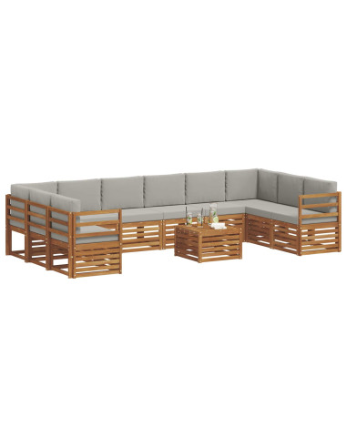 Set divani con cuscino 11 pcs Grigio Naturale e Chiaro