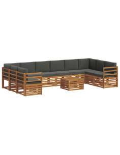 Set divani 11 pcs Naturale e Antracite Legno di Acacia Massello 2