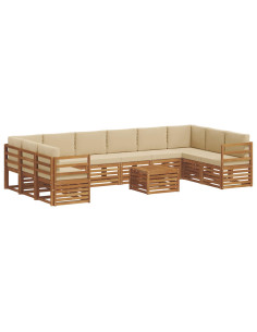 Set divani 11 pcs Naturale e Beige Legno di Acacia Massello 2