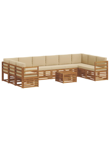 Set divani 11 pcs Naturale e Beige Legno di Acacia Massello