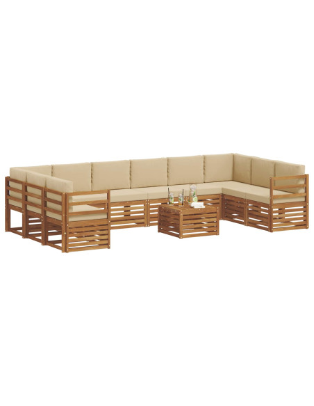 Set divani 11 pcs Naturale e Beige Legno di Acacia Massello