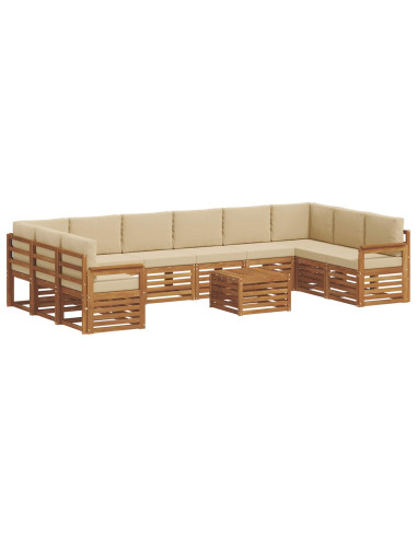 Set divani 11 pcs Naturale e Beige Legno di Acacia Massello