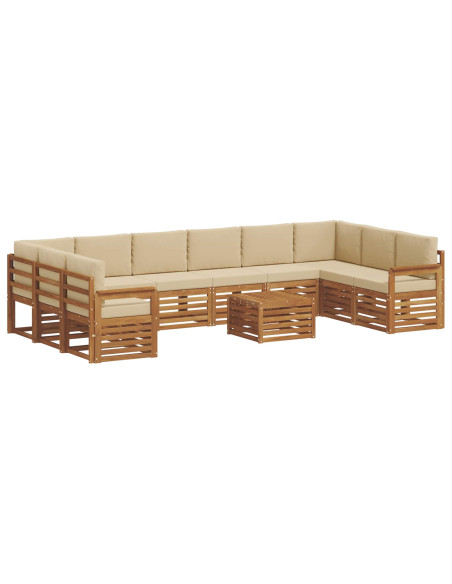 Set divani 11 pcs Naturale e Beige Legno di Acacia Massello