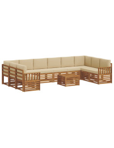 Set divani 11 pcs Naturale e Beige Legno di Acacia Massello 2