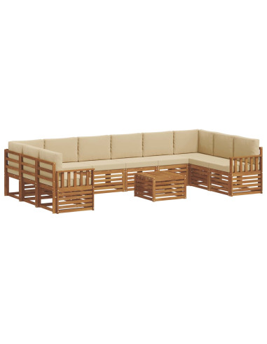 Set divani 11 pcs Naturale e Beige Legno di Acacia Massello
