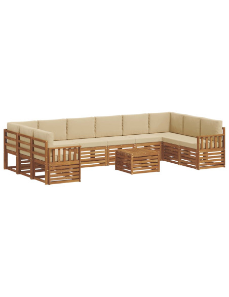 Set divani 11 pcs Naturale e Beige Legno di Acacia Massello