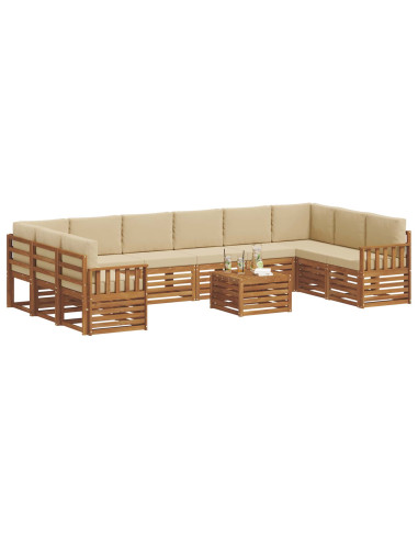 Set divani 11 pcs Naturale e Beige Legno di Acacia Massello