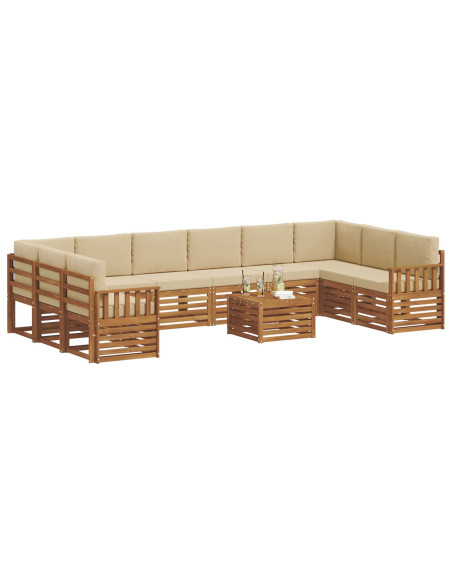 Set divani 11 pcs Naturale e Beige Legno di Acacia Massello