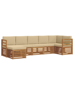 Set divani 7 pcs Naturale e Beige Legno di Acacia Massello 2