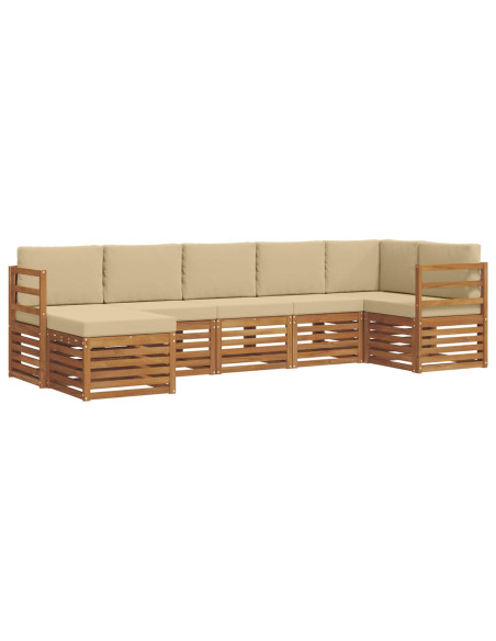 Set divani 7 pcs Naturale e Beige Legno di Acacia Massello