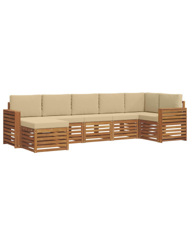 Set divani 7 pcs Naturale e Beige Legno di Acacia Massello