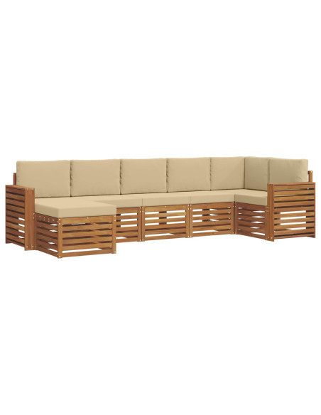 Set divani 7 pcs Naturale e Beige Legno di Acacia Massello