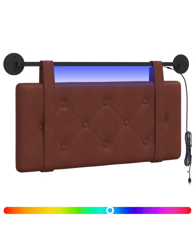 Testiera sospesa Con luce LED Marrone Lucido PU Antico