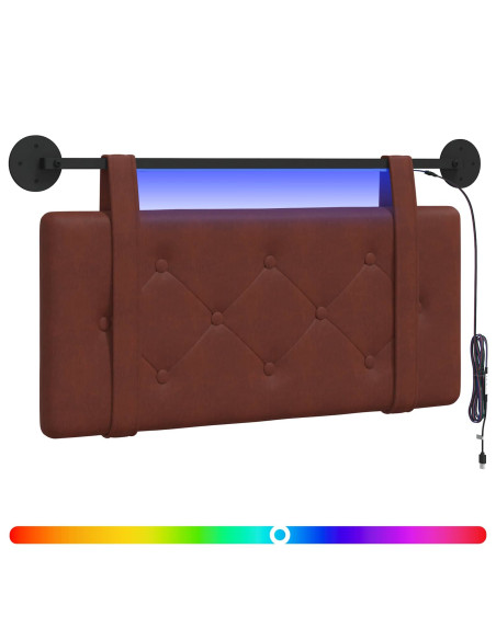 Testiera sospesa Con luce LED Marrone Lucido PU Antico