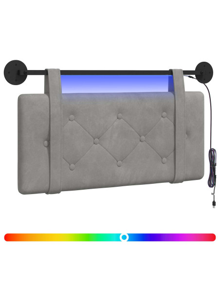 Testiera sospesa Con luce LED Grigio Chiaro Velluto