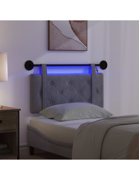 Testiera sospesa Con luce LED Grigio Scuro Velluto