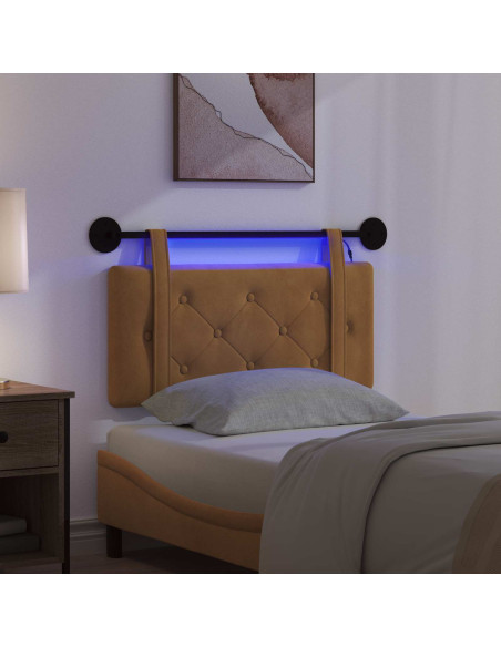 Testiera sospesa Con luce LED Marrone Velluto