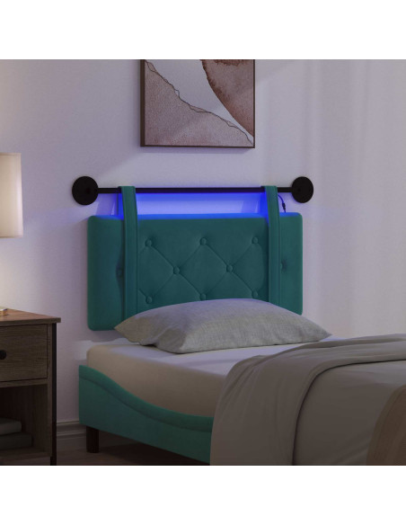 Testiera sospesa Con luce LED Turchese Velluto