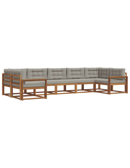 Set di divani da esterno 7 pcs Grigio Naturale e Chiaro